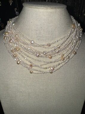 Silver Multi-Strand Freshwater Pearl Necklace